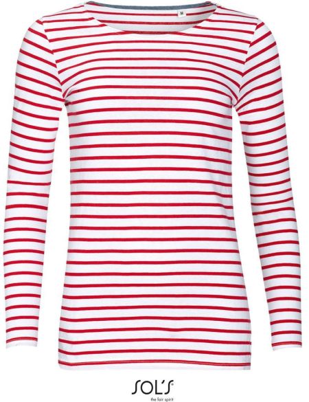 Damen-T-Shirt mit langen Ärmeln Sols Marine Women weiß/rot