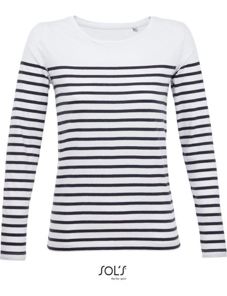 Damen-T-Shirt mit langen Ärmeln Sols Matelot LSL Women weiß/navy