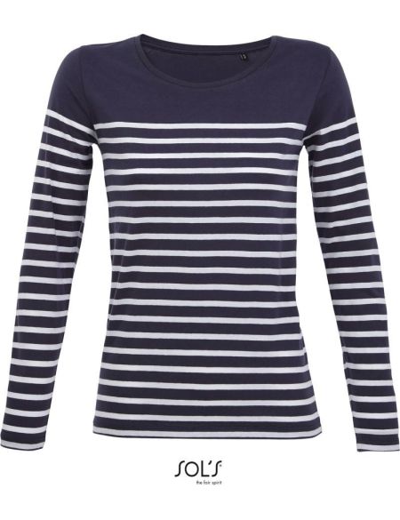 Damen-T-Shirt mit langen Ärmeln Sols Matelot LSL Women weiß/navy