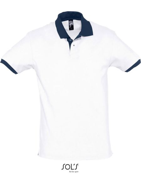 Herren-Poloshirt Sols Prince weiß/französisch marineblau
