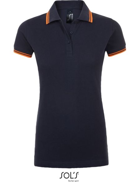 Damen-Poloshirt Sols Pasadena Women French Navy/Neon Orange