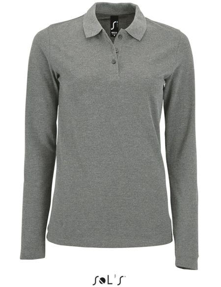 Damen-Poloshirt mit langen Ärmeln Sols Perfect LSL Women grau meliert