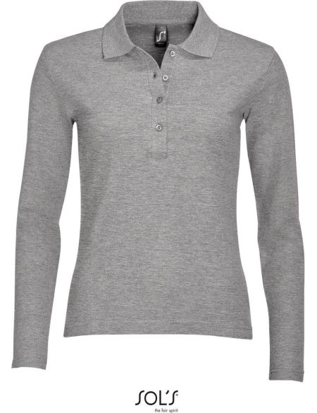 Damen-Poloshirt mit langen Ärmeln Sols Podium melange grau
