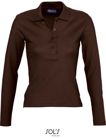 Damen-Poloshirt mit langen Ärmeln Sols Podium Schokolade