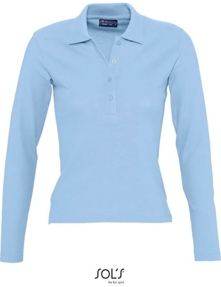 Damen-Poloshirt mit langen Ärmeln Sols Podium himmelblau