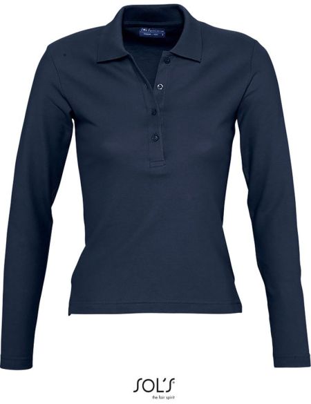 Damen-Poloshirt mit langen Ärmeln Sols Podium Marineblau