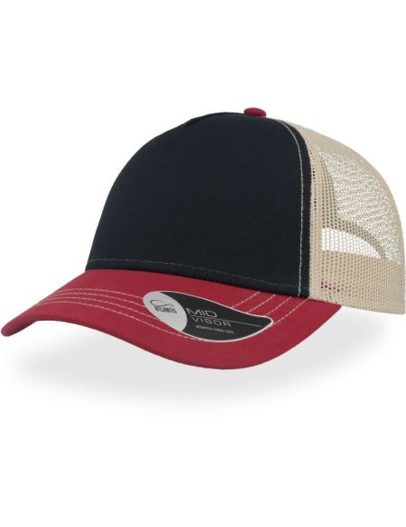 Atlantis Rapper Canvas-Mesh-Kappe in Marineblau/Burgunderrot/Beige