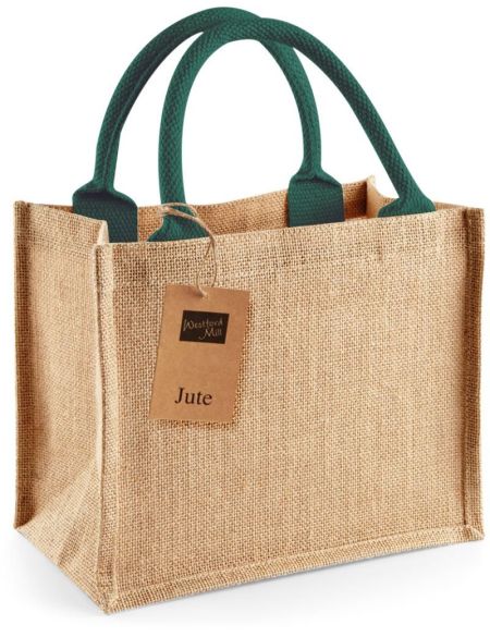Jute-Einkaufstasche Mini Westford Mill W412 natur/waldgrün