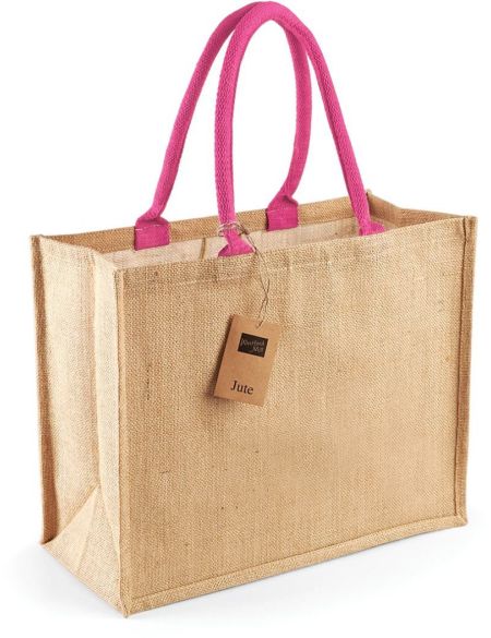 Jute-Einkaufstasche klassisch Westford Mill W407 natur/fuchsia