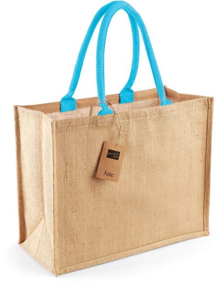 Jute-Einkaufstasche klassisch Westford Mill W407 Natur/Surfblau