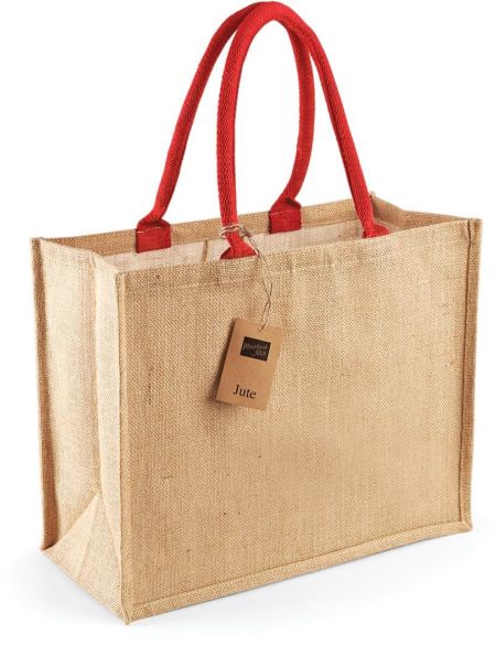 Jute-Einkaufstasche klassisch Westford Mill W407 natur/leuchtend rot