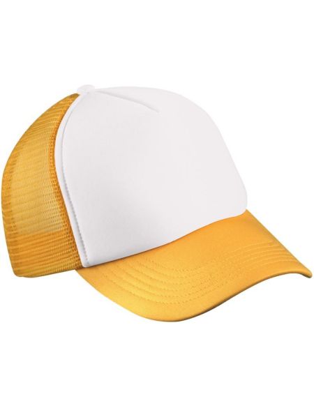 Kinder-Mesh-Polyester-Mütze Myrtle Beach MB71 weiß/goldgelb