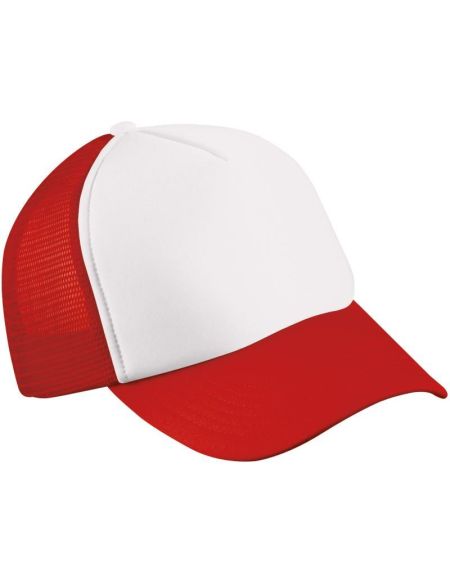 Kinder-Mesh-Polyester-Mütze Myrtle Beach MB71 weiß/rot