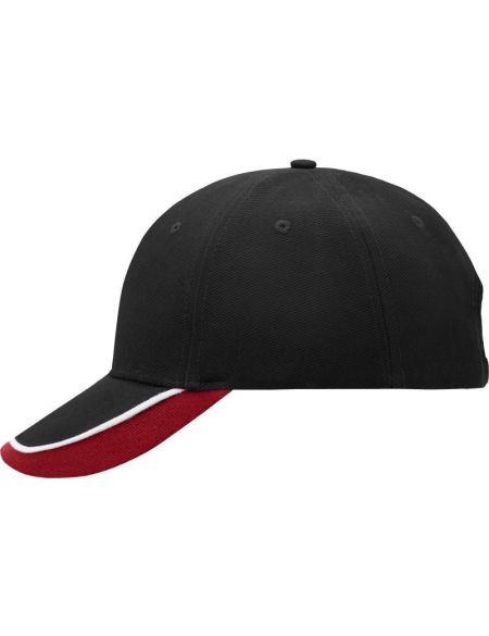 Kappe mit dreifarbigem Schirm Myrtle Beach MB49 schwarz/weiß/rot