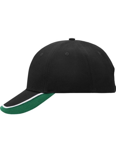 Kappe mit dreifarbigem Schirm Myrtle Beach MB49 schwarz/weiß/dunkelgrün