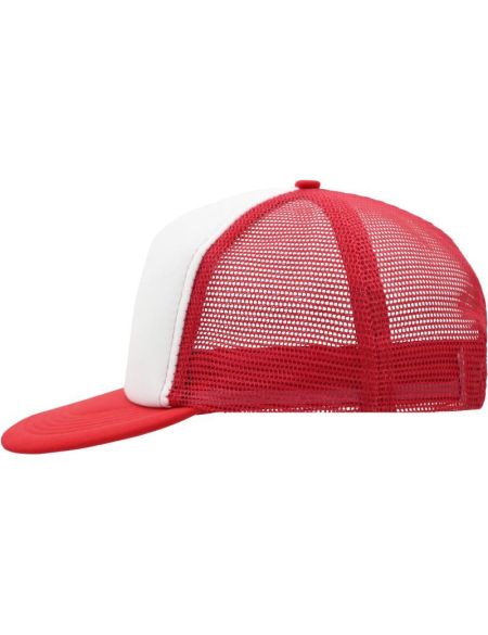 Netzkappe mit flachem Schirm Myrtle Beach MB6207 weiß/rot