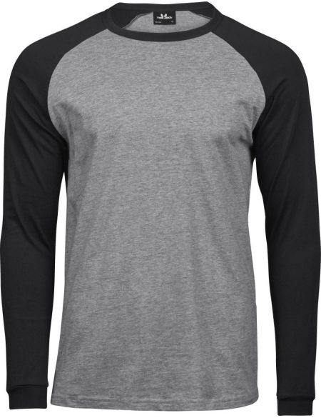 Tee Jays 5072 meliert/schwarzes langärmliges Baseballshirt für Herren