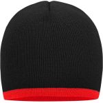Strickmütze mit Kontrastbesatz Myrtle Beach MB7584 schwarz/rot