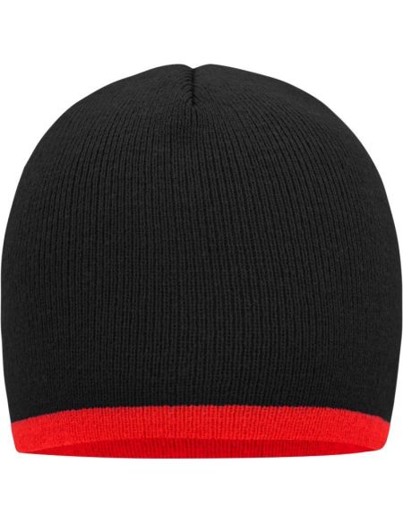 Strickmütze mit Kontrastbesatz Myrtle Beach MB7584 schwarz/rot