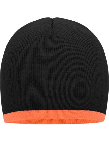 Strickmütze mit Kontrastbesatz Myrtle Beach MB7584 schwarz/orange