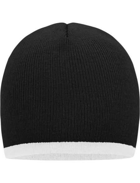 Strickmütze mit Kontrastbesatz Myrtle Beach MB7584 schwarz/weiß