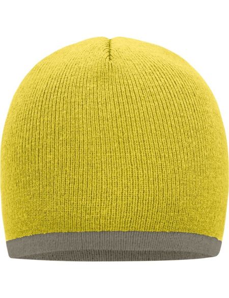 Strickmütze mit Kontrastbesatz Myrtle Beach MB7584 gelb/hellgrau