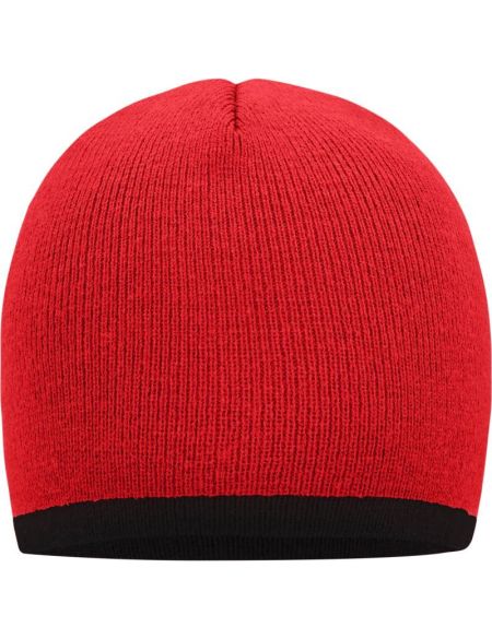 Strickmütze mit Kontrastbesatz Myrtle Beach MB7584 rot/schwarz