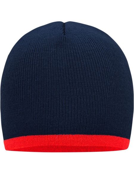 Strickmütze mit Kontrastbesatz Myrtle Beach MB7584 Marineblau/Rot
