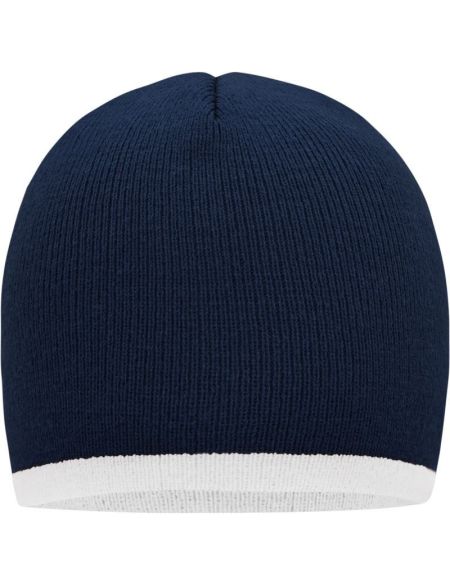 Strickmütze mit Kontrastbesatz Myrtle Beach MB7584 marine/weiß