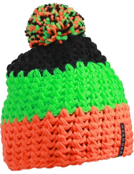 Myrtle Beach Bommel-Häkelmütze MB7940 neonorange/neongrün/schwarz