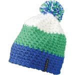 Myrtle Beach Bommel-Häkelmütze MB7940 Aqua/Limettengrün/Weiß
