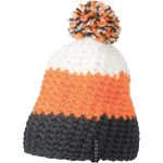Myrtle Beach Bommel-Häkelmütze MB7940 Carbon/Orange/Weiß