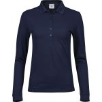 Luxuriöses Damen-Poloshirt aus elastischem Piqué mit langen Ärmeln, Tee Jays 146, Marineblau