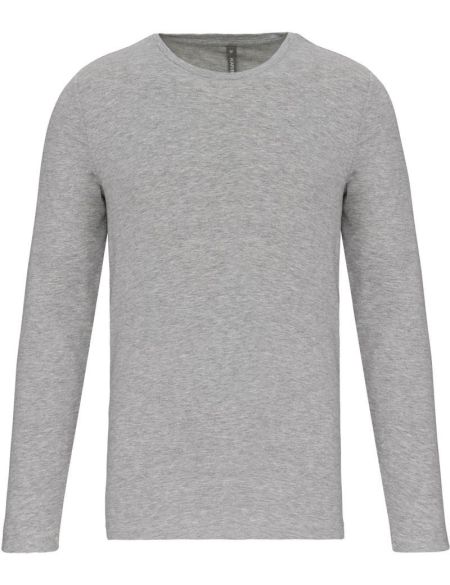 Kariban K3016 hellgrau meliertes elastisches Herren-T-Shirt mit langen Ärmeln