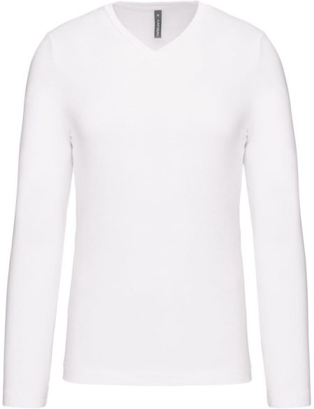 T-Shirt für Herren mit V-Ausschnitt und langen Ärmeln Kariban K358 weiß