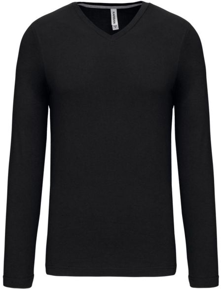 Herren-T-Shirt mit V-Ausschnitt und langen Ärmeln Kariban K358 schwarz