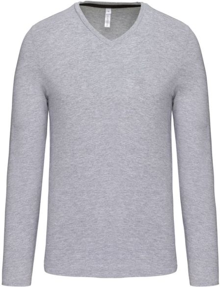 Herren-T-Shirt mit V-Ausschnitt und langen Ärmeln Kariban K358 Oxford-Grau