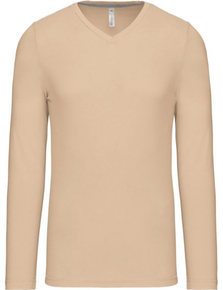 Herren-T-Shirt mit V-Ausschnitt und langen Ärmeln Kariban K358 hellsand