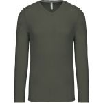 T-Shirt für Herren mit V-Ausschnitt und langen Ärmeln Kariban K358 dunkelkhaki