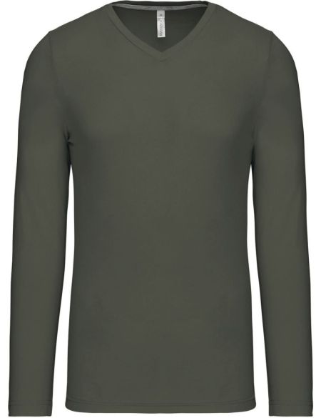 T-Shirt für Herren mit V-Ausschnitt und langen Ärmeln Kariban K358 weiß