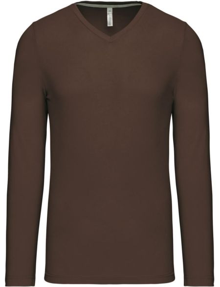 Herren-T-Shirt mit V-Ausschnitt und langen Ärmeln Kariban K358 Schokolade