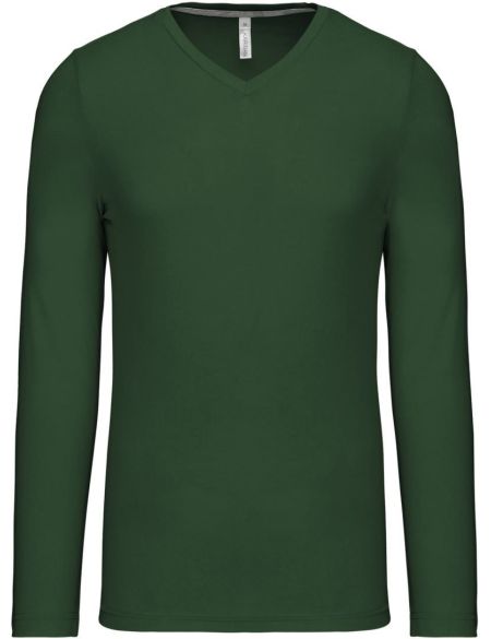 Herren-T-Shirt mit V-Ausschnitt und langen Ärmeln Kariban K358 waldgrün