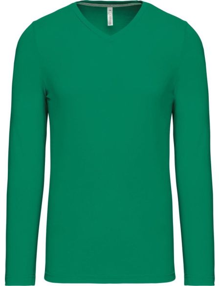 T-Shirt für Herren mit V-Ausschnitt und langen Ärmeln Kariban K358 Kelly Green