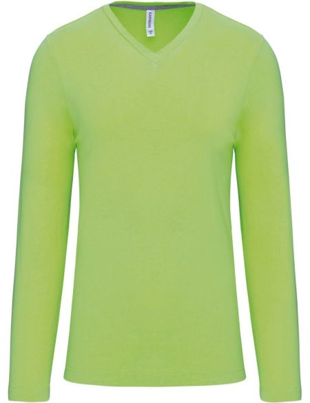 T-Shirt für Herren mit V-Ausschnitt und langen Ärmeln Kariban K358 Limette