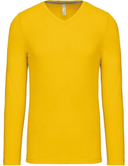 Herren-T-Shirt mit V-Ausschnitt und langen Ärmeln Kariban K358 gelb