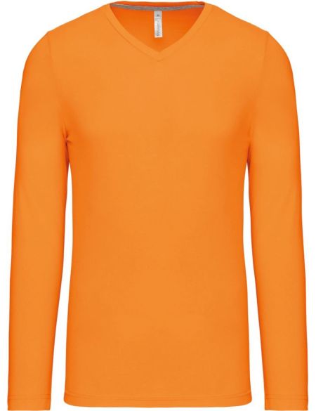 Herren-T-Shirt mit V-Ausschnitt und langen Ärmeln Kariban K358 orange