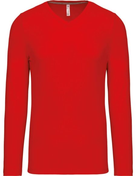 Herren-T-Shirt mit V-Ausschnitt und langen Ärmeln Kariban K358 rot
