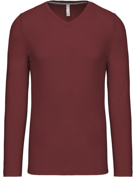 Herren-T-Shirt mit V-Ausschnitt und langen Ärmeln Kariban K358 Wein