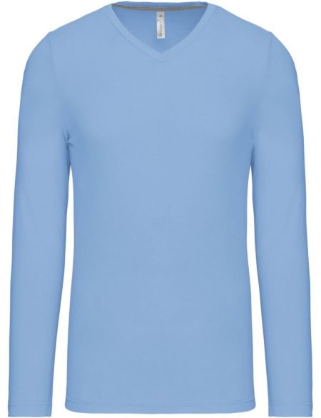 T-Shirt für Herren mit V-Ausschnitt und langen Ärmeln Kariban K358 himmelblau
