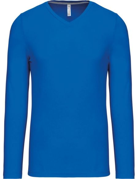 Herren-T-Shirt mit V-Ausschnitt und langen Ärmeln Kariban K358 in hellem Königsblau
